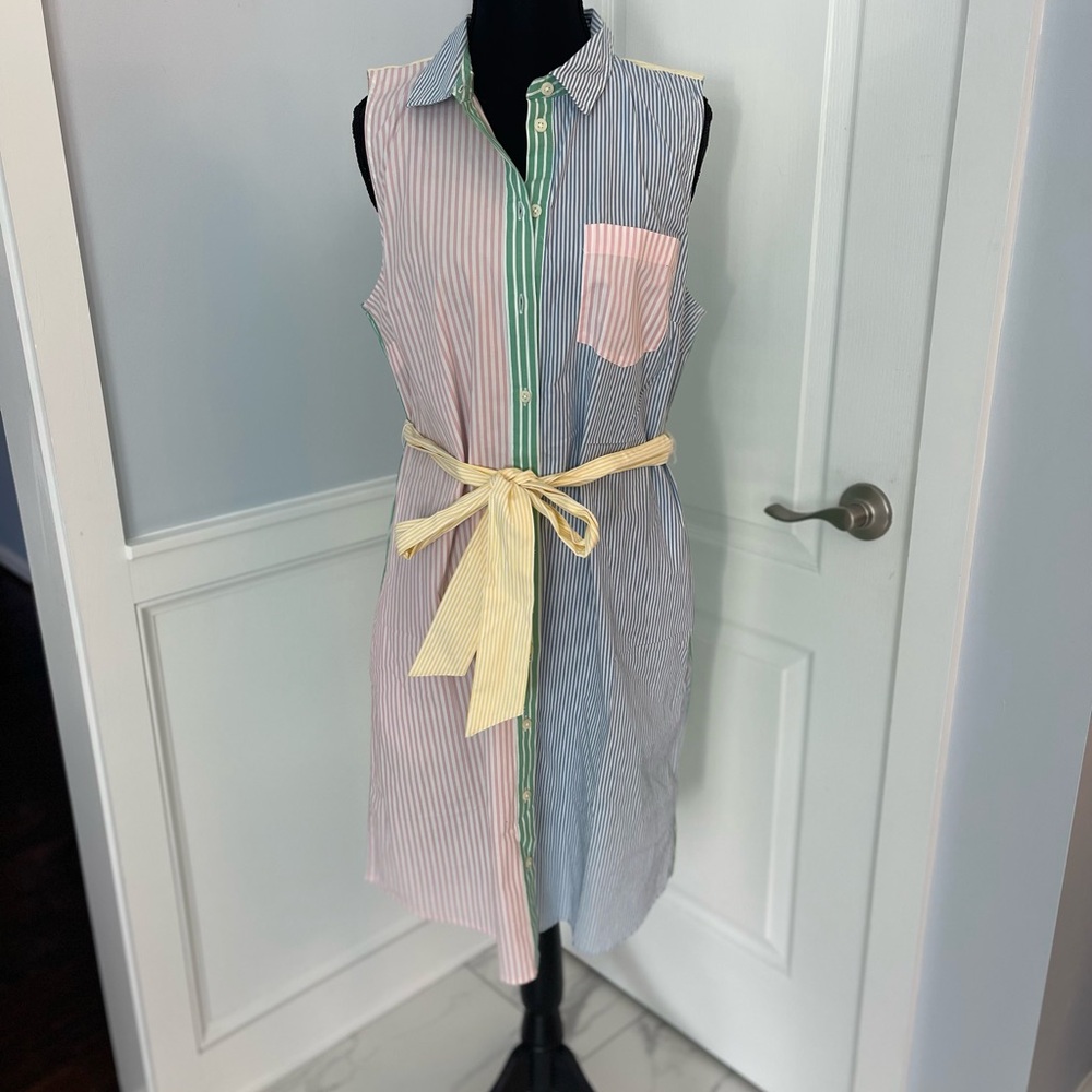 J. Crew Pink and Blue Sleeveless Polo Collar Sundress